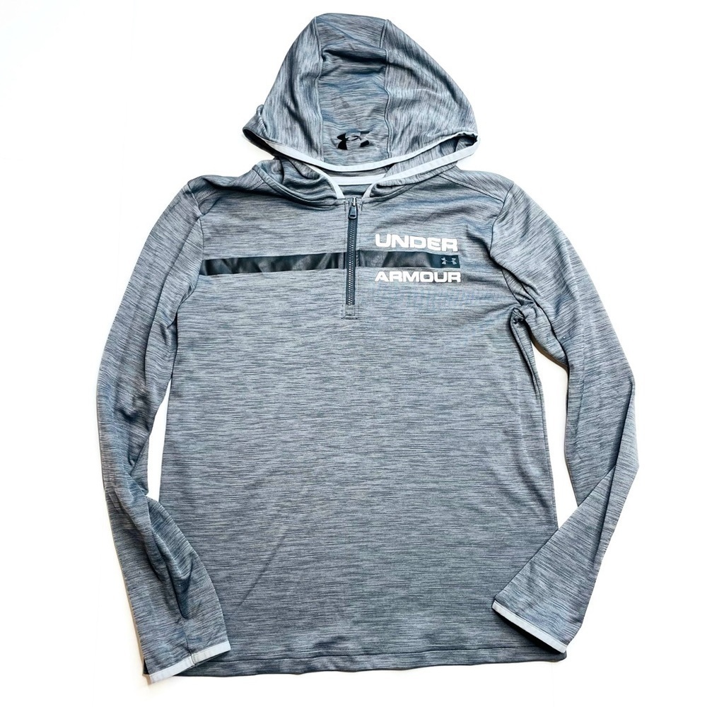 UNDER Armour Heather Gray Loose Fit Quarter Zip Athletic Pullover Hoodie Youth L